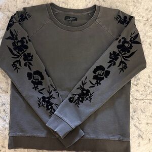 Lucky Brand Charcoal Floral Crew Neck Sweater